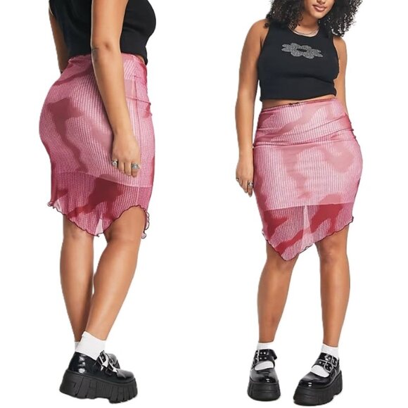 ASOS Daisy Street Plus, Asymmetric Skirt in Pink Print - US18 (2X-3X) - Picture 1 of 12